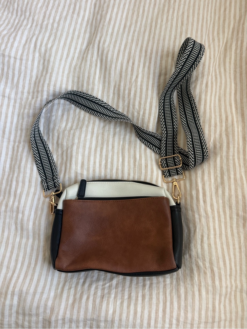Tricolor Crossbody Bag - Brown, Black & White